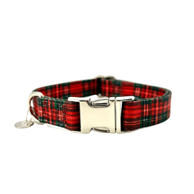 Adjustable Collar - Quick Release Metal Alloy - Red Plaid (size: medium)