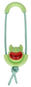 Pet Life Sling-Away Treat Dispensing Launcher With Natural Jute, Squeak Rubberized Dog Toy (Color: Green)