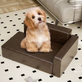 Modern Dog Sofa PU Leather Sturdy Dog Couch for Small and Medium Dogs Waterproof Pet Sofa for Cats and Small Animals (Color: as picture)