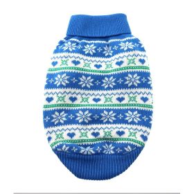 Dog Cable Knit 100% Cotton Sweater (Color: Snowflakes and Hearts Blue, size: medium)