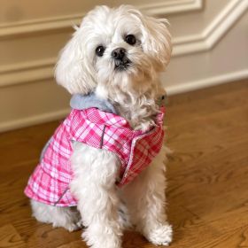 Weekender Dog Sweatshirt Hoodie (Color: Pink and White Plaid Fabric, size: large)