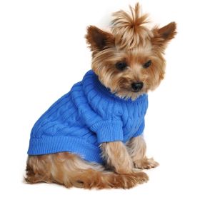 Dog Cable Knit 100% Cotton Sweater (Color: Riverside Blue, size: X-Small)